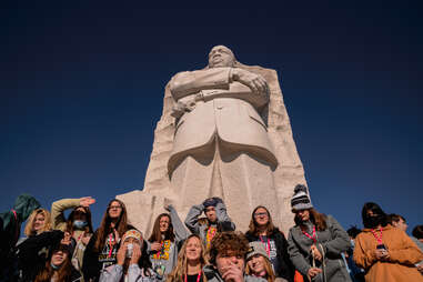 students in front of the mlk memorial washington dc field trip