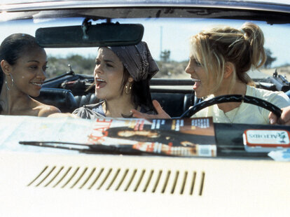 Zoe Saldana, Taryn Manning, and Britney Spears riding in car in a scene from the film ‘Crossroads’, 2002.