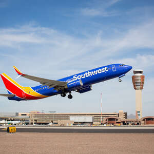 Southwest airplane taking off