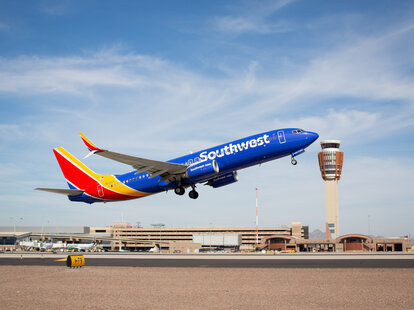 Southwest airplane taking off