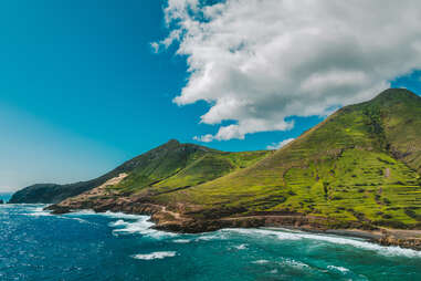 aerial view of mountains on porto santo island in portugal