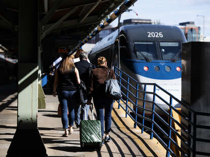 Commuters head toward the Acela for their morning commute northbound in Washington, DC on September, 19, 2019. Amtrak is changing the way passengers board trains to make the process easier.