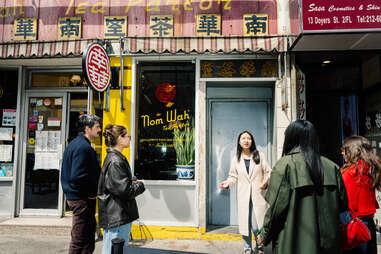 Co-founder of Mott Street Girls, Chloe Chan, leads a historical tour of Manhattan's Chinatown