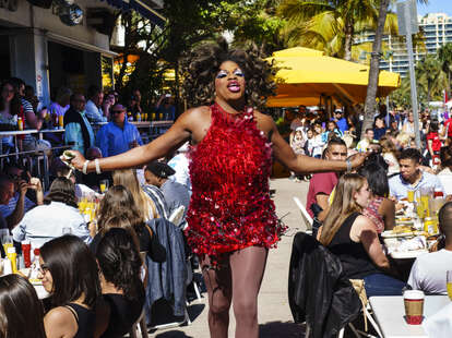 Drag queen show at Palace Bar restaurant in South Beach, Miami