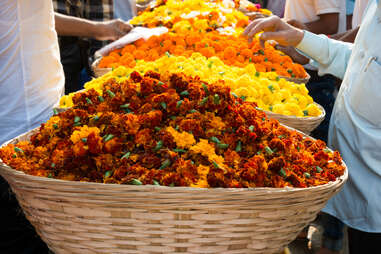 Colorful flowers for sale at Dadar flower market in Mumbai, India