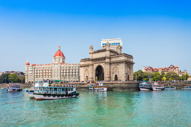 The Gateway of India and boats as seen from the Mumbai Harbour