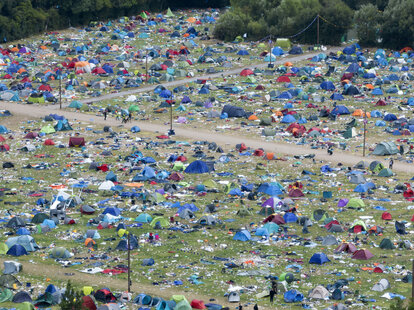 An aerial view of the Reading Festival camping site on August 29,2022 in Reading, England.