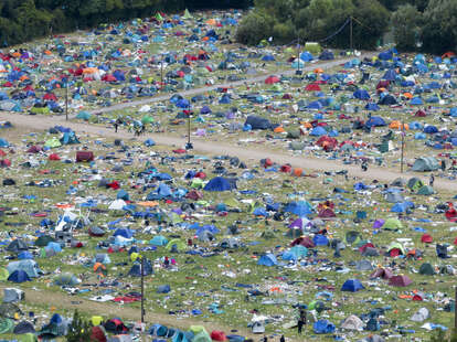 An aerial view of the Reading Festival camping site on August 29,2022 in Reading, England. 