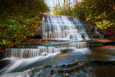 gushing, multi-tiered waterfall in North Carolina