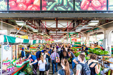 busy scene of marche jean-talon market in montreal