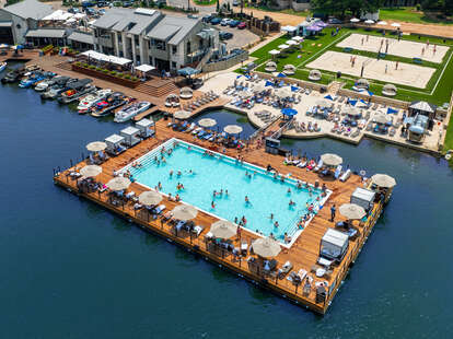 The country's only floating pool at Horseshoe Bay Resort