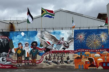 A section of the murals on Falls Road, dedicated to Palestine.