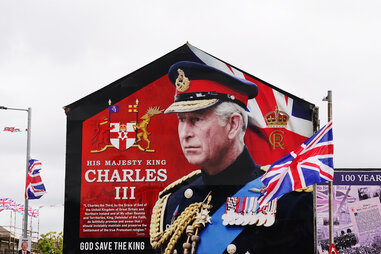 A newly unveiled mural on the Shankill Road, Belfast, to mark the coronation of King Charles III and Queen Camilla, in 2023.