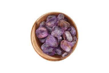 A picture of a small bowl of purple crystals. 