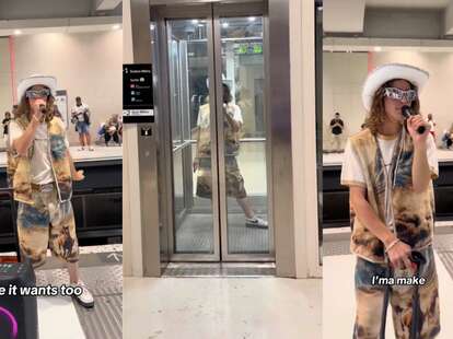 Screenshots from a TikTok showing a person perform Beyoncé songs.