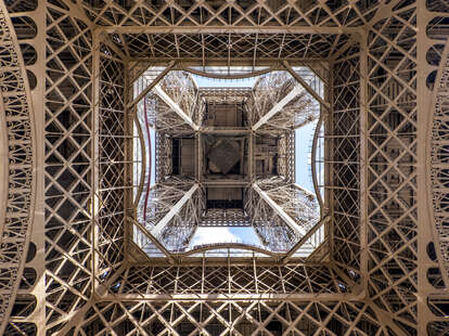 view of the eiffel tower from below