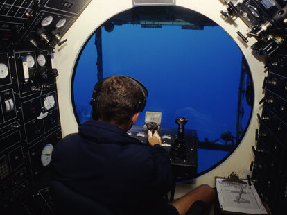 Inside cockpit of an underwater submarine