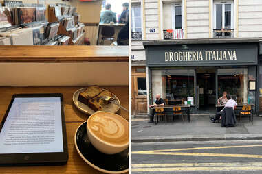 Drugheria Italiana exterior and coffee at Breizh Café Charonne metro Paris