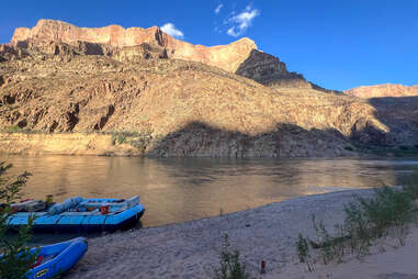 White water rafts at the bottom of the Grand Canyon 