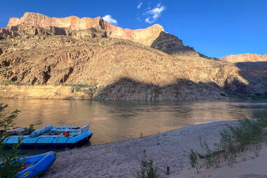 White water rafts at the bottom of the Grand Canyon