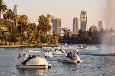 Swan boats at Echo Park Lake