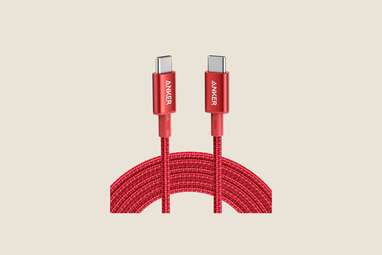 A red Anker charging cord.