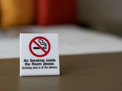 No smoking sign inside the room in the hotel