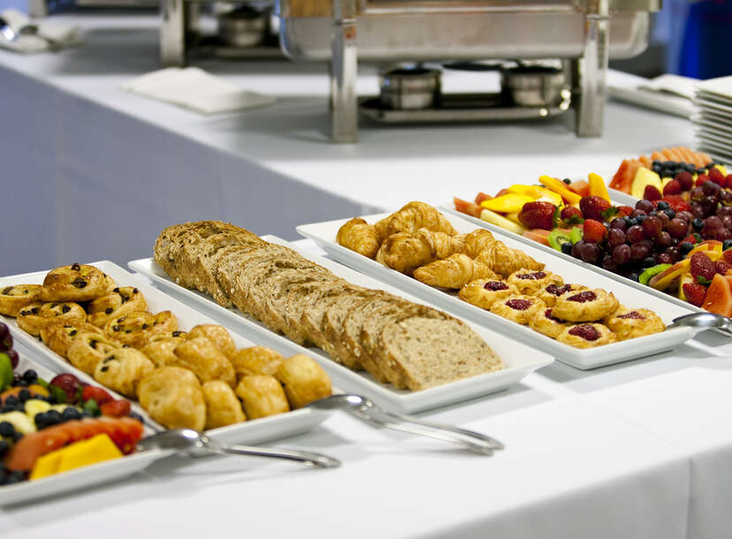 Buffet breakfast at a hotel. 