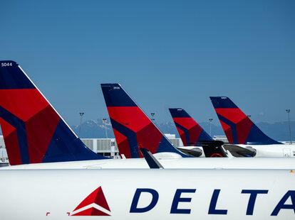 Delta Airlines planes are seen parked at Seattle-Tacoma International Airport on June 19, 2024 in Seattle, Washington.