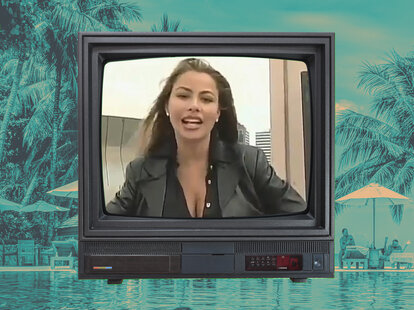 Screenshots of Sofia Vergara in the 90s on the travel show Fuera de Serie