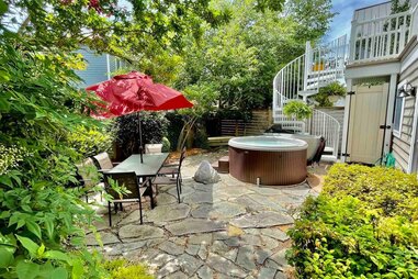 backyard and hot tub