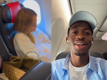 Screenshots of tweets from Twitter showing Lil Nas X and JLo on private jets.