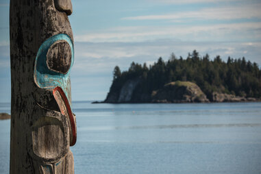 Totem poles in the British Columbia island of Haida Gwaii. Haida poles, some of which are 300+ years old.