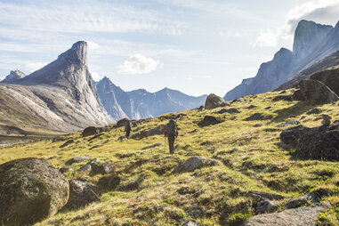 Hikers through Akshayuk Pass in Auyuittuq National Park