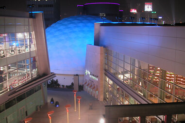 The cinerama dome and the arclight hollywood seen from the parking garage in hollywood, ca
