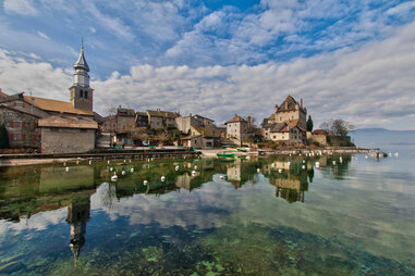 a medieval town in France, on Lake Geneva