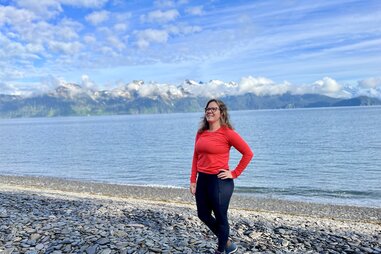 The author on Fox Island, Resurrection Bay behind her