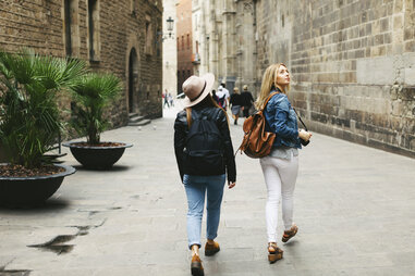 tourists walking in europe