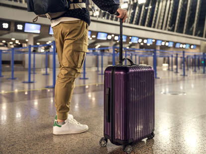 Traveler waiting in the airport terminal