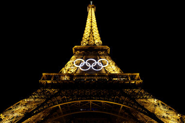 A general view of the Eiffel Tower ahead of the Paris 2024 Olympic Games on July 22, 2024 in Paris, France.
