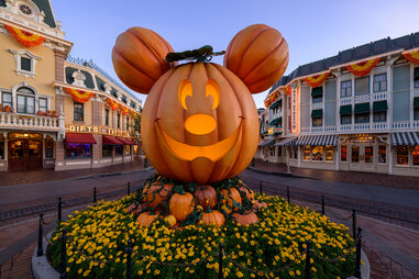 giant pumpkin shaped like mickey mouse at disneyland in anaheim, ca