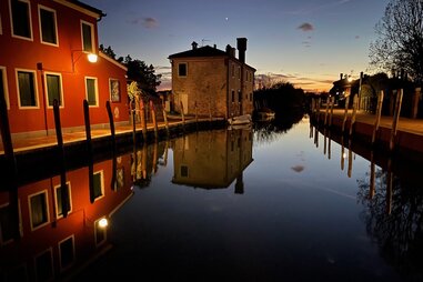 torcello island at night in the dark on the canal