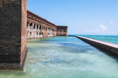 the historic brick fortress, Fort Jefferson on Garden Key in the Dry Tortugas National Park in Florida.