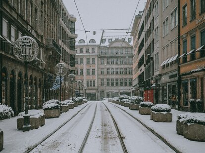 Snow covered streets of Munich.
