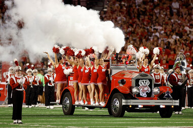 Wisconsin Badgers spirt squad before start of game against the Western Michigan Broncos at Camp Randall Stadium on August 30, 2024 in Madison, Wisconsin