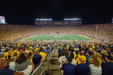 A general view of the field during the second half of a college football game between the Michigan Wolverines and the Fresno St. Bulldogs at Michigan Stadium