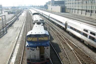 Amtrak lake shore limited train arriving in chicago