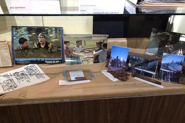 museum display in brownsville, oregon, of filming information about stand by me movie