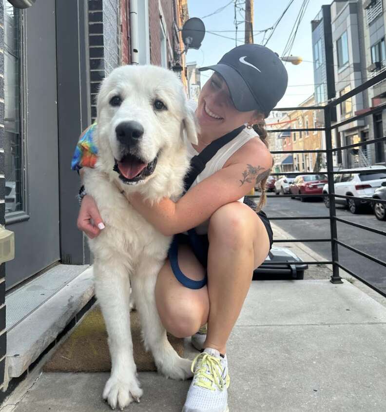 dog and woman hugging 