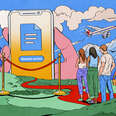 illustration of people standing in line for google docs